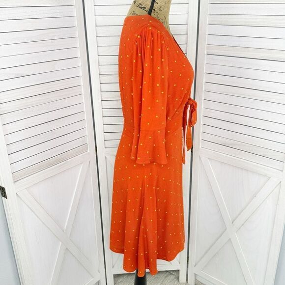 Free People All Yours Polkadot Flounce Sleeve Mini Dress Orange V Neck 4 - Picture 4 of 15